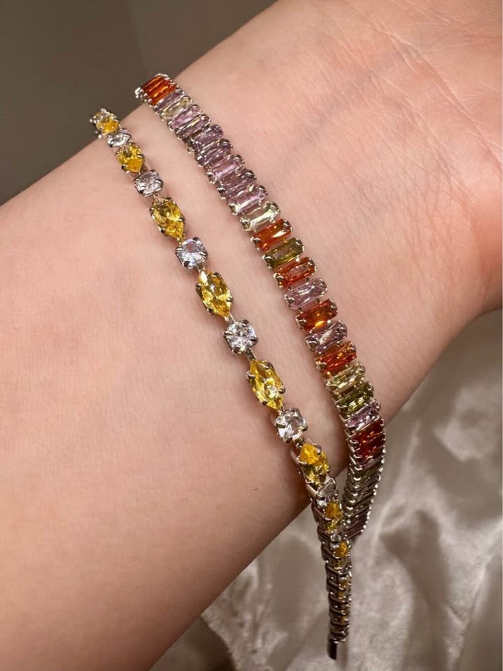 2pc Stainless Steel Tennis Bracelet Set